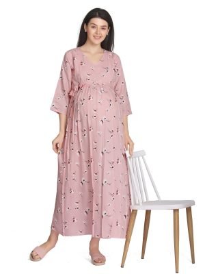 <h4>Cotton Rayon Printed Nursing Dress for Women with Zippers</h4>