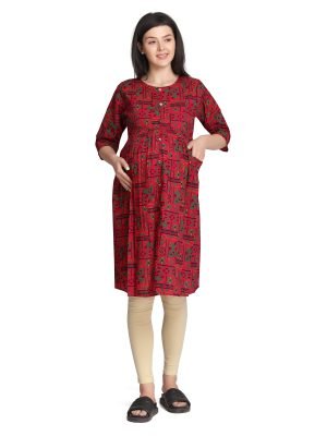 <h4>Cotton Rayon Printed Nursing Dress for Women with Zippers</h4>